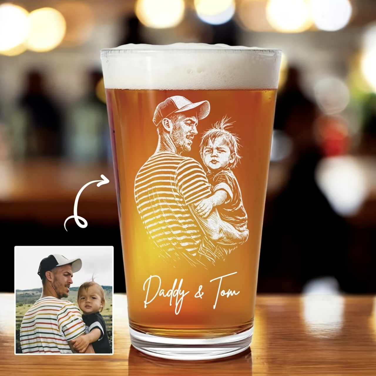 Engraved Glass Pint Glass with Photo and Text